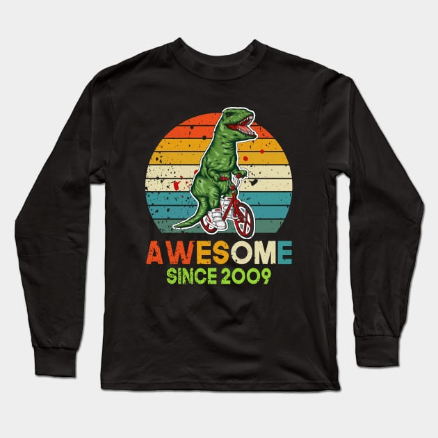 Awesome Since 2009 Gift, 14th birthday gift, 14 Years Old Dinosaur Gift, Dino Boy 14th birthday Party Long Sleeve T-Shirt by UranusArts